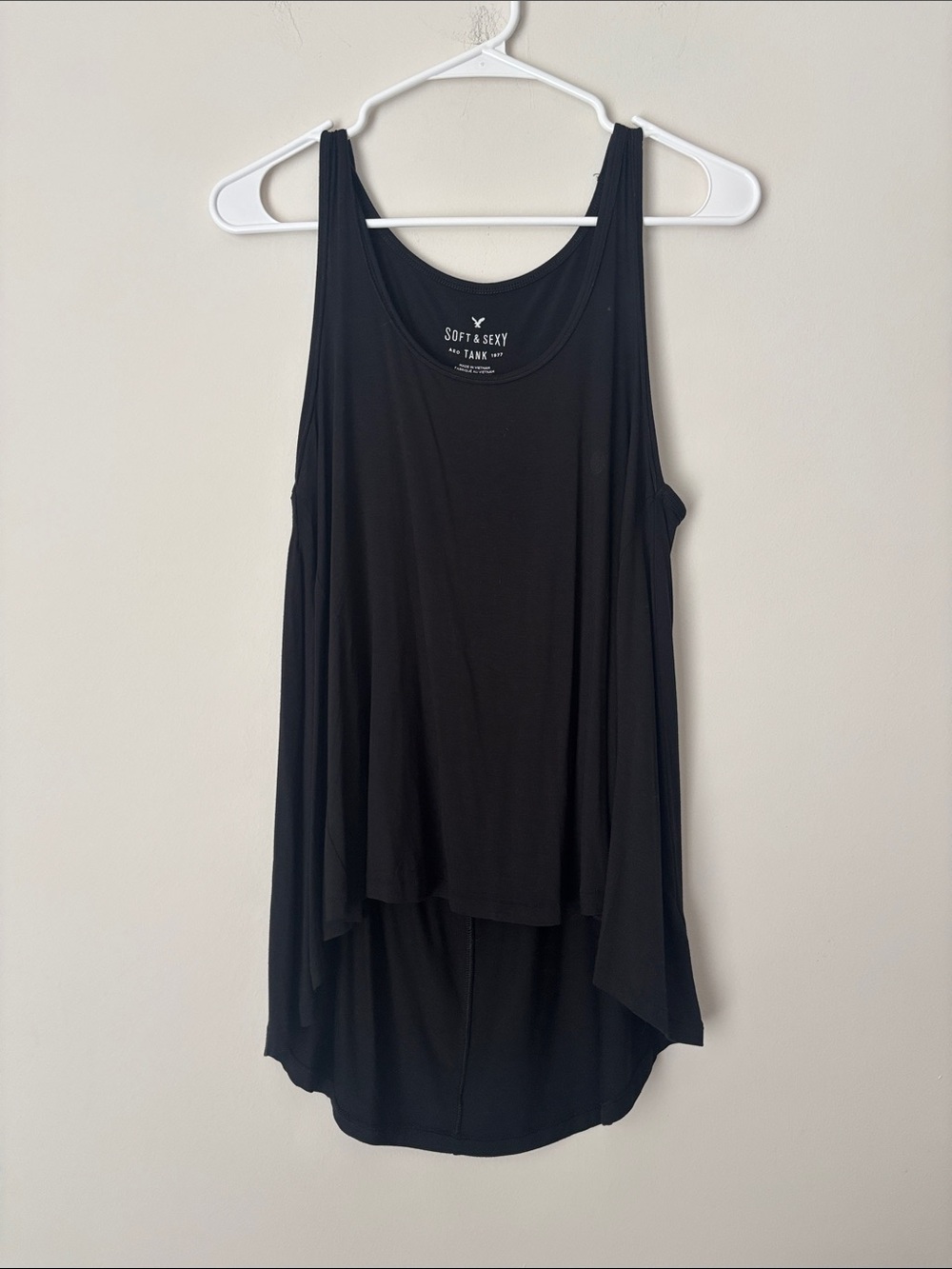 AEO Soft & Sexy Flowy Tank Top in black color